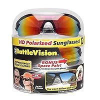 BattleVision Sunglasses As Seen on TV HD Polarized 2 Pairs, Eliminates Glare, Optimize Light & Block Blue Rays, Unisex, Black, One Size