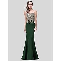 Dresses for Women Flower Embroidered Cut Out Back Mermaid Hem Dress (Color : Dark Green, Size : X-Large)