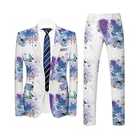1 Button 3 Outer Pockets Flat Collar Men's Butterfly Printing and Floral Printing Suits