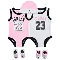Nike Baby's Bodysuit, Hat and Booties 3 Piece Set (0-6 Months, White/Pink 5 Set)