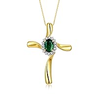 Rylos 14K Yellow Gold Cross Necklace | Gemstone & Diamonds Pendant With 18