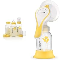 Medela, Breast Milk Storage Bottles, 3 Count (Pack of 1) & Manual Breast Pump with Flex Shields Harmony Single Hand for More Comfort and Expressing More Milk