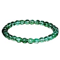 Unisex Bracelet 6mm Natural Gemstone Green Strawberry Quartz Round shape Smooth cut beads 7 inch stretchable bracelet for men & women. | STBR_03969