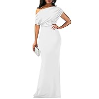 shengfan Formal Evening Dress for Women Elegant 2024 Sexy Off Shoulder Ruched Wedding Guest Bodycon Party Maxi Dresses