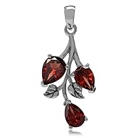 Silvershake Pear Shape Gemstone Antique Finishing 925 Sterling Silver Leaf Pendant or Pendant with 18 Inch Chain Necklace Jewelry for Women