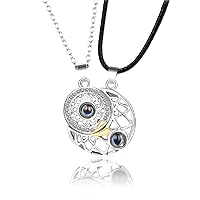 COLORFUL BLING 2 Pcs Magnetic Matching Necklace Sun Moon Projection 100 Languages I Love You BFF Necklace for Lover Cople