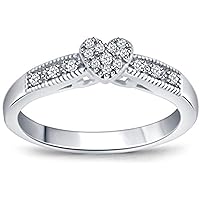 0.10 Carat Round Cut Diamond Heart Promise Ring In 925 Sterling Silver (0.10 Cttw, I-J color, I2-I3 Clarity) Heart Promise Ring