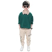 Boys Contrast Color Turn-Down Collar Long Sleeve Sweatshirt Shirt Top Tracksuits Coat + Pants