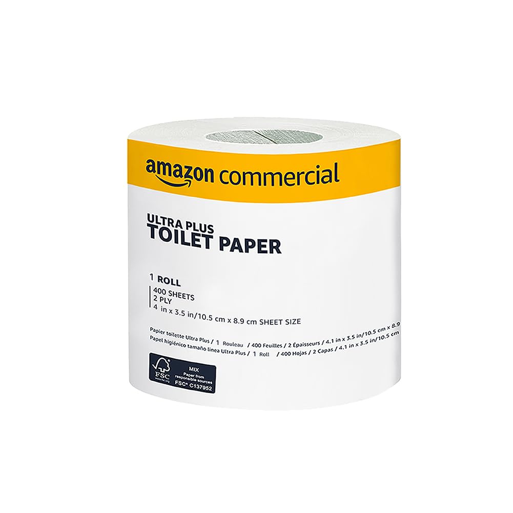 AmazonCommercial 2-Ply White Ultra Plus Individually Wrapped Toilet Paper/Bath Tissue,Bulk,Septic Safe,FSC Certified,Unscented, 32000 Count, 80 Pack of 400 Sheets per Roll (4.1
