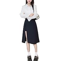 Black Irregular Slit Skirt for Women Summer Mid-Length A-Line High Waist Hip Skirt Vintage Women Clothing