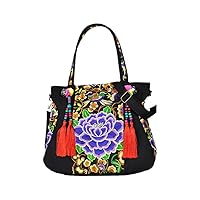 Bohemian Tassel Women Cotton Embroidered Handbag Multi-Function Crossbody Shoulder Bag Retro Bag