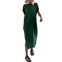 Maxi Dresses for Women 2024 Casual, Women's T-Shirt Long Dress Loose Split Black Church, S XXXL