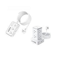 25ft Extension Cord + 10ft Tower Power Strip, NTONPOWER 10-in-1 & 12-in-1 Surge Protector Power Strip, Flat Plug, Wall Mounted, Side Outlet Extender for Home Office, Dorm Room Essentials
