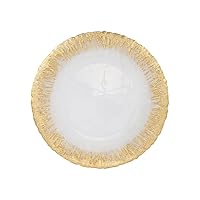 Vietri Rufolo Glass Gold Brushstoke Dinner Plate, 11 Inch Glass Dinnerware, Elegant Glassware