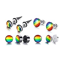 VNOX 4 Pairs Gay Lesbian Pride Rainbow Ear Round Hoop Stud Earring for Gay & Lesbian Pride