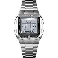 Tevimpeya Luxury Men's Digital Watch 30M Water Resistant Stopwatch with 2 Alarms Business Watch Silver, silver, Bracelet