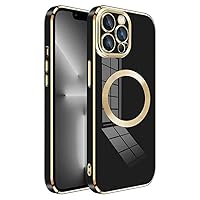 Fashion Plating Case for iPhone 14 13 12 11 Pro Max Plus Magnetic Wireless Charging Cover for iPhone 14 Pro Max Case,Black,for iPhone 14 Plus