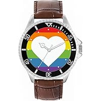 White Heart Rainbow dots Mens Wrist Watch 42mm Case Custom Design