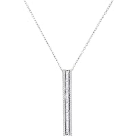 The Diamond Deal 10kt White Gold Womens Round Baguette Diamond Vertical Bar Pendant 1/2 Cttw