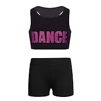 iiniim Kids Girls Two-Pieces Sports Bra Crop Top with Shorts Bottom Set Gymnastic Athletic Ballet Leotard Outfit
