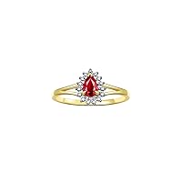 Halo Ring: Diamonds, 6X4MM Pear-Shaped Gemstone - Women's Color Stone Birthstone Jewelry - Elegant Yellow Gold Plated Silver Ring Sizes 5-10