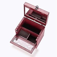 Wooden Makeup Storage Organizer with Mirror for Countertop, Cosmetic Makeup Storage Box, Vanity Display Case for Skincare Perfume Beauty, Multi-Function Cosmetic Storage Box (Red)
