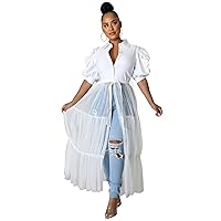 Ekaliy Women Sexy Short Sleeve Bodycon High Low Asymmetrical Ruffle Tunics Blouse Shirt Top Dress