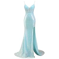 Mermaid Sexy Evening Dress Party Dress Off-The-Shoulder Floor Length Sleeveless Prom Dress with Slit Sequin 2024