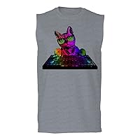 EDM Rave Party Festival Funny Cute dj cat Graphic dad mom cat Lover Men's Muscle Tank Sleeveles t Shirt