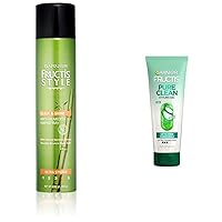 Garnier Fructis Style Sleek and Shine Anti-Humidity Hairspray, Ultra Strong Hold, Frizz Protection 8.25 Oz, 1 Count & Fructis Style Pure Clean Styling Gel 6.8 Fl Oz, 1 Count,