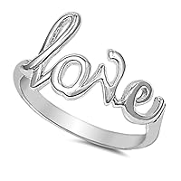 925 Sterling Silver Love in Script Ring Silver (Comes in Colors)