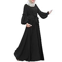 Spring Maxi Dresses for Women 2024 Boho, Women Muslim Solid Color Long Sleeve Ruffle Dress Long Sleeve Prayer