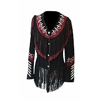 Women's Western Cowgirl Leather Jacket with Fringes, Beads & Bones