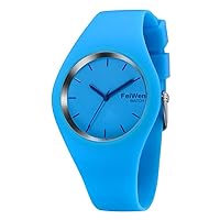 FeiWen Women's Fashion Analog Quartz Watch for Girl Lady Minimalism Casual Dress Wrist Watches Multicolor Soft Rubber Case and Band