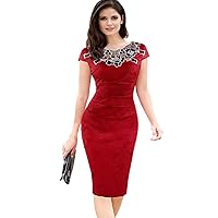 Women's Round Neck Lace Short Sleeve Skinny Pencil Skirt