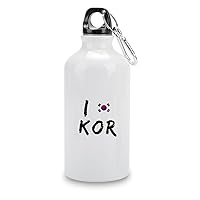 I Love South Korea Funny Aluminum Water Bottle with Carabiner Clip & Sport Top South Korea Flag Stainless Steel Water Bottle for Women Men Gift Idea 14oz