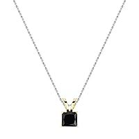 Dazzlingrock Collection Princess Black Diamond Solitaire from 1/4 Carat to 1 Carat Pendant With 18 Inch Silver Chain, 10K Gold