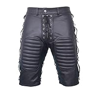 Leather Trend Men's Lambskin Leather Black Color Beautiful Sports, Casual Gym, Men's Workout, Running Shorts LTMS08