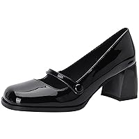 Women's Vintage Square Toe Mary Jane Shoes Brogue Dress Shoes Chunky Mid-Heel Oxford Shoes Slip On Pumps