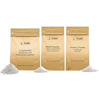 PURE ORIGINAL INGREDIENTS MSM, Vitamin C, and L-Lysine HCI Bundle, DIY, Supplements, Various Sizes