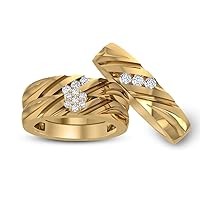 His and Hers 14K Yellow Gold Over Sterling Silver Wedding Bands Ring Set Men Women F00329-YG