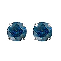 1.50 Carat (ctw) 925 Sterling Silver Round Cut Blue Diamond Ladies Stud Earrings 1 1/2 CT
