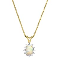 Rylos Necklaces For Women 14K White Gold - October Birthstone Pendant Necklace - Opal 6X4MM Color Stone Gemstone Jewelry For Women Gold Necklace