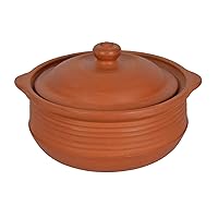 Earthen clay cooking pot with lid (Capacity = 1000-1500 ml, Brown)