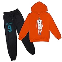 Boys Girls Benzema Clothes Outfits Sweat Suit,Fall Classic Hooded Sweatshirts and Sweatpants Sets for Youth(2-14Y)