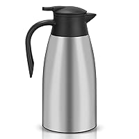 60 Oz Stainless Steel Thermal Coffee Carafe, Double Walled Vacuum Insualted Carafe, 12 Hour Heat Retention, for Hot & Cold Water, Coffee, Tea, Milk, Beverage Dispenser - 2 Liter (Silver)
