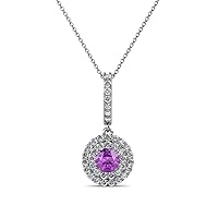 Amethyst & Diamond Halo Pendant Necklace 0.49 ctw 14K White Gold with 18