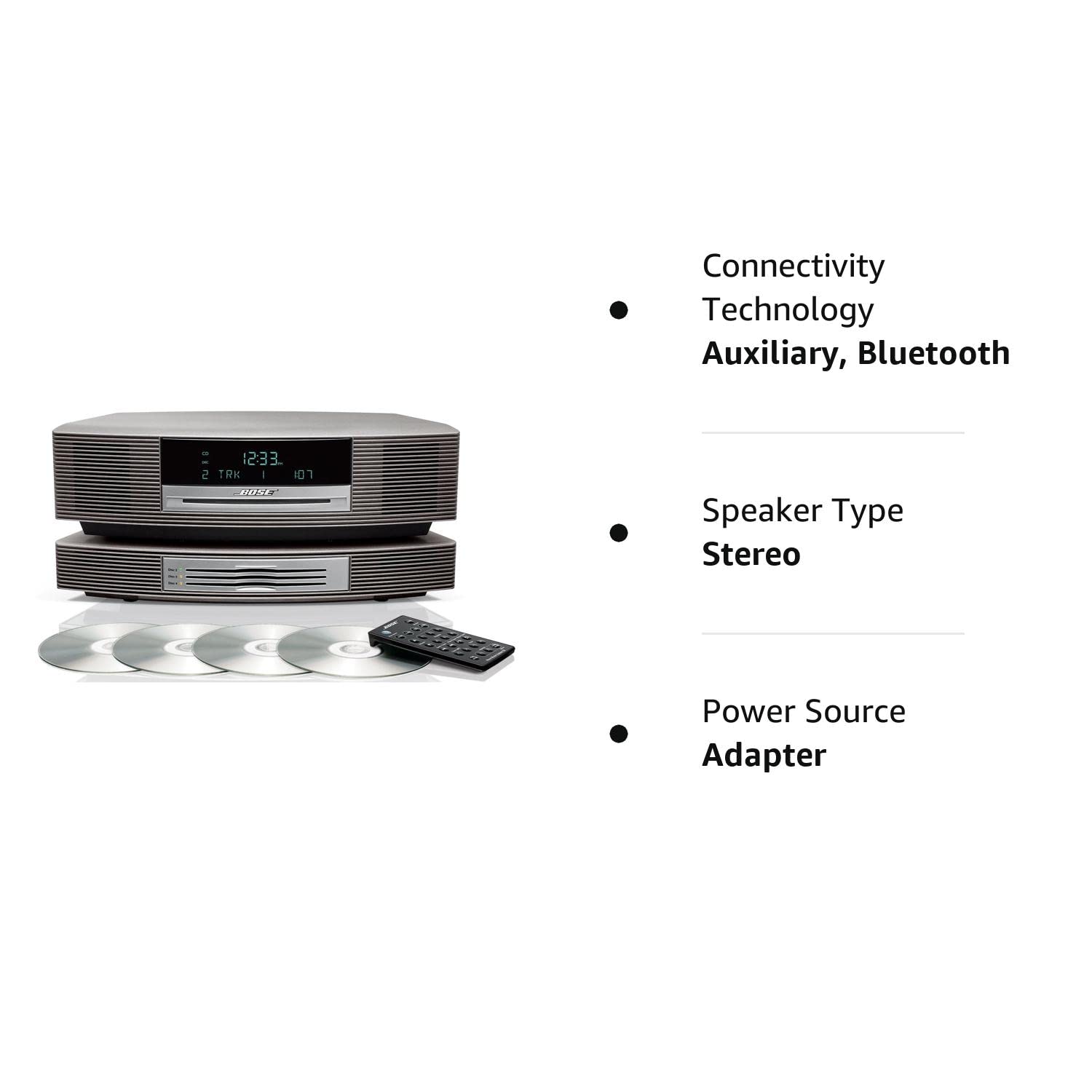 Bose Wave Music System with Multi-CD Changer - Titanium Silver, Compatible with Alexa Amazon Echo (Renewed)