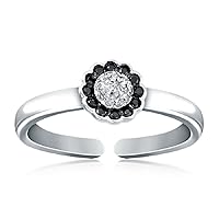Created Round Cut Black & White Diamond In 925 Sterling Silver 14K White Gold Over Diamond Flower Design Adjustable Toe Ring for Women's & Girl's