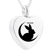 weikui Urn Necklaces for Ashes Cute Rabbit and Moon Cremation Urn Locket Pendant Stainless Steel Jewelry with Fill Kit and Velvet Bag